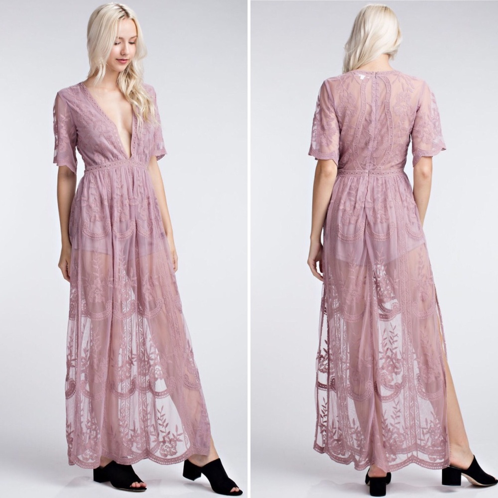 Mauve Lace Maxi Romper